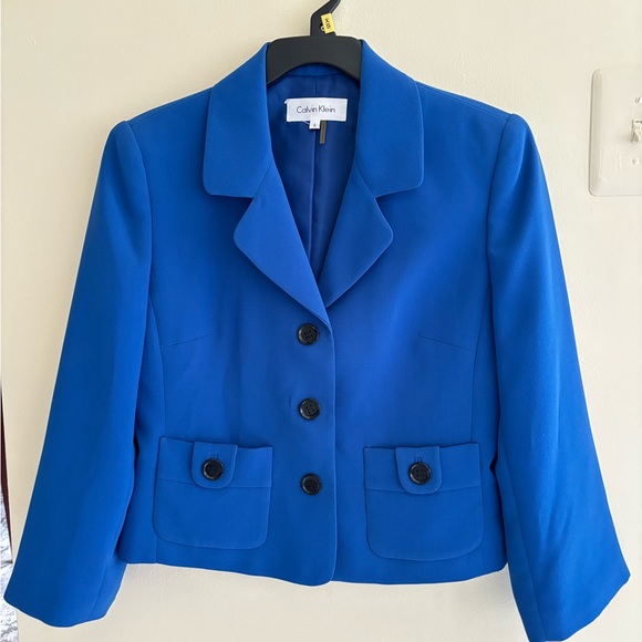 NWT Calvin Klein Blue Cropped Blazer with Notched Lapel - Picture 12 of 12